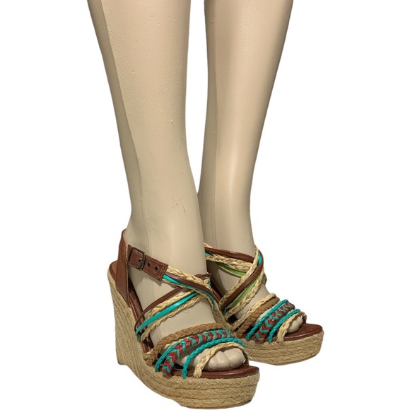 CHICSC LAUNDRY Green Beige and Brown Gorgeous Platform Shoes Size 7.5 - Picture 1 of 11